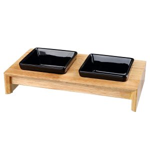 Bowl Set Ceramic / Wood For Cats and Dogs